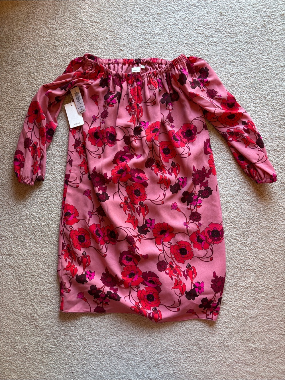 NWT Wilfred Aritzia Tillé Pink Floral Off-Shoulder Dress